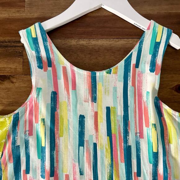 Wildflowers Best Day Ever Watercolor Top Blue Pink Green Sleeveless Knit 14 - Picture 3 of 7